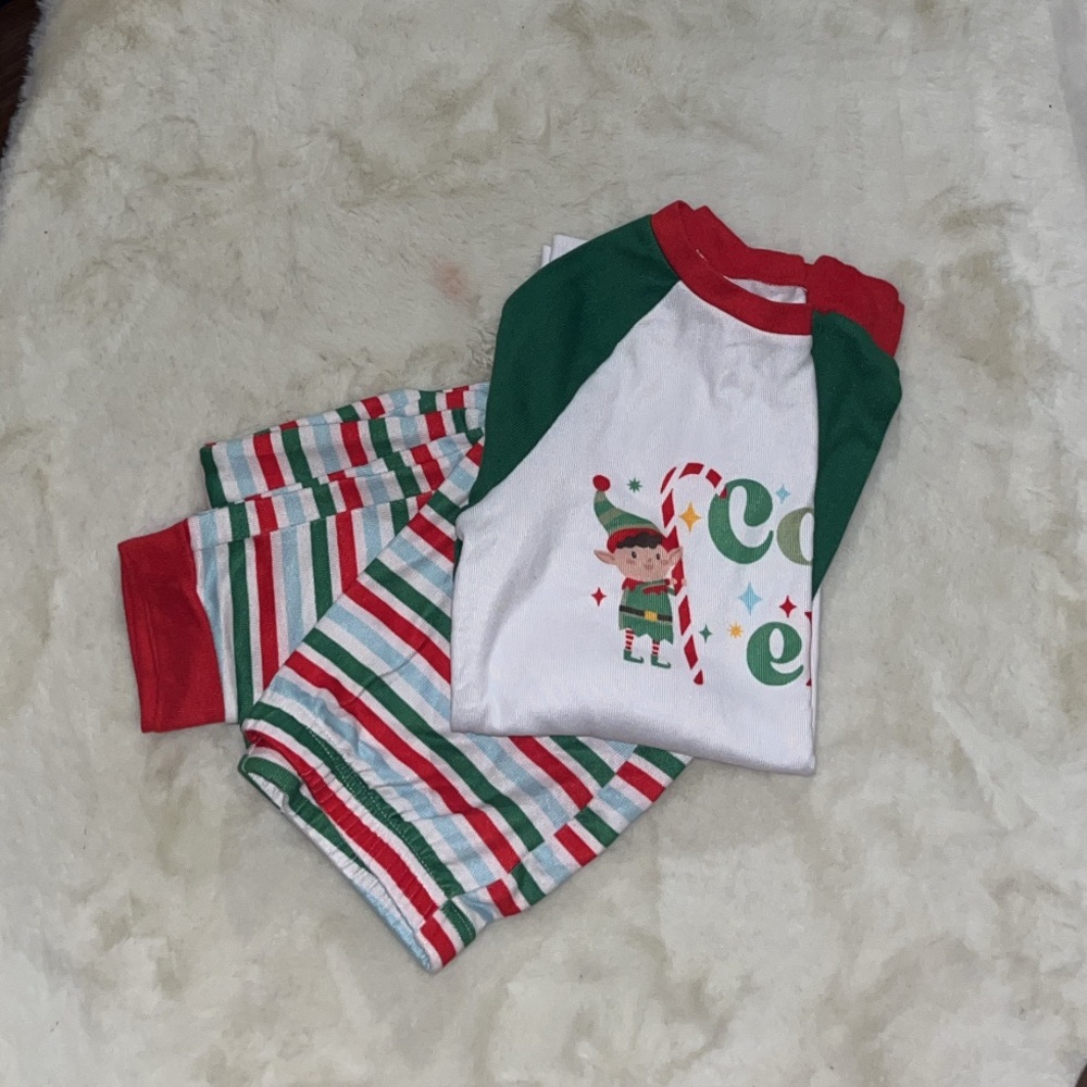 Festive Elf Kids Pajama Set - Green, Red, and White